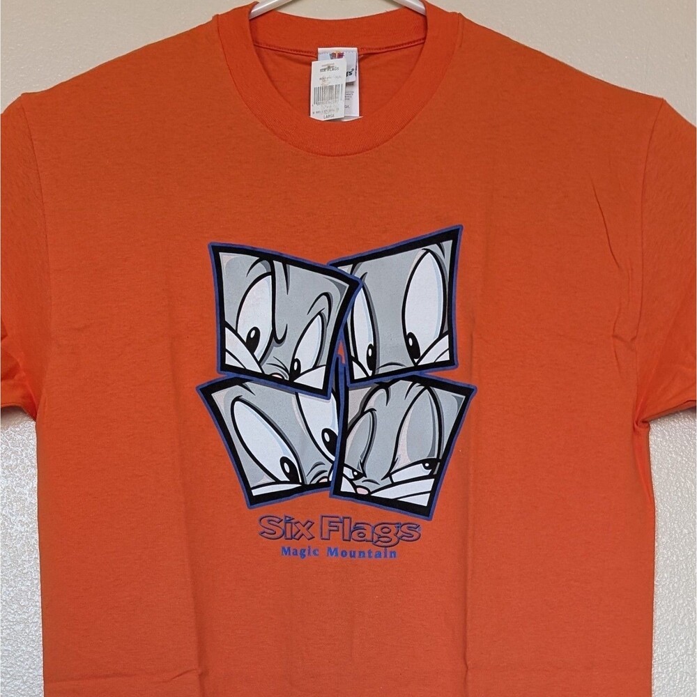 NOS Six Flags Magic Mountain Bugs Bunny Large T-Shirt 4 Box Logo Looney Tunes